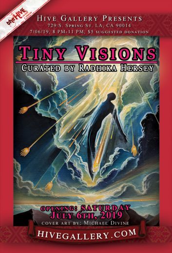“Tiny Visions” + “Lucha Vavoom” Opening July 6th postcard