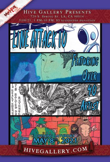 Line Attack 10! Annual line art show postcard