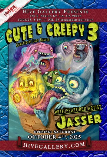 CUTE AND CREEPY 3- opening Saturday, Oct.4th postcard